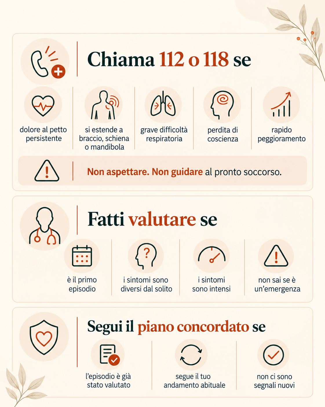 Quando chiamare il 112 o il 118, quando chiedere una valutazione medica e quando seguire il piano concordato durante un attacco di panico