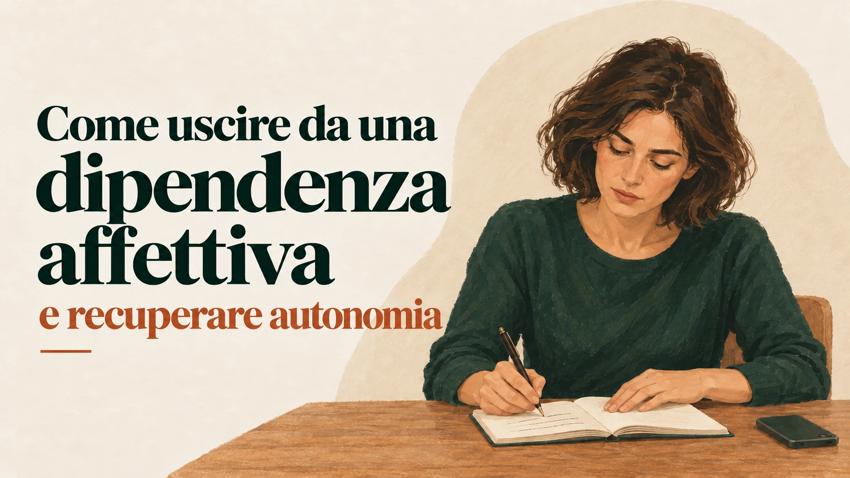 Una donna scrive su un quaderno: come uscire da una dipendenza affettiva e recuperare autonomia.
