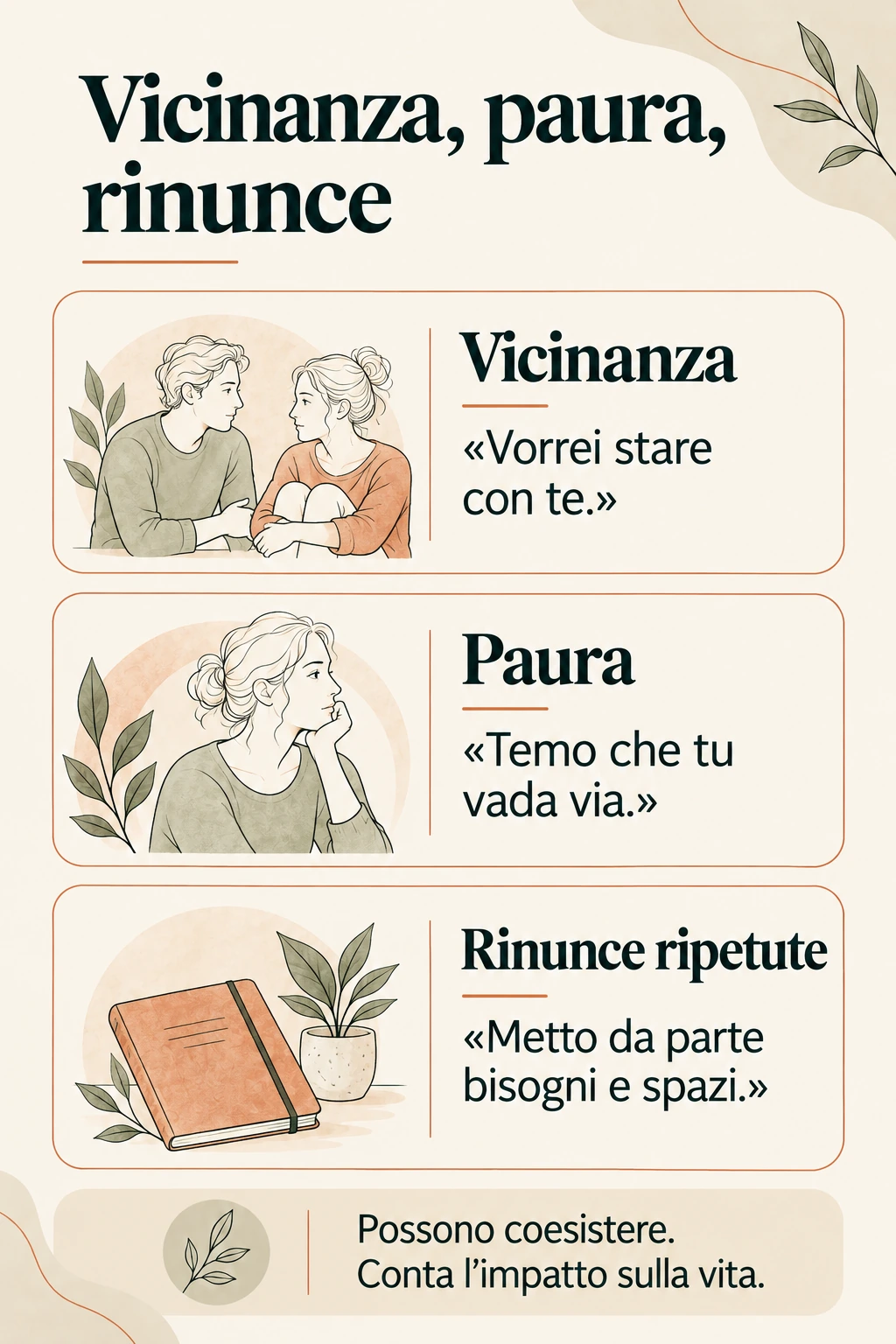 Vicinanza, paura di essere lasciati e rinunce ripetute possono coesistere: conta l’impatto sulla vita.